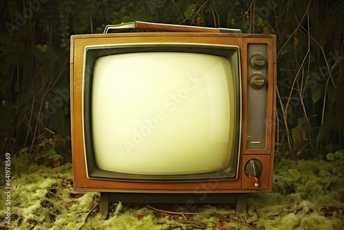 black picture disp video wood white crt vintage lamp ntsc program retro view watch communication old motion reception tv blank screen television broken broadcast signal tube television brown yellow