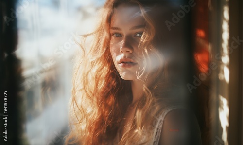 dreamy portrait of young blonde woman looking at the camera