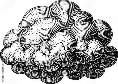 vintage engraved print of a floating cloud