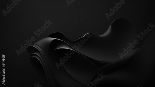 Abstract black wavy background. 3d render, 3d illustration, mystery luxury concept