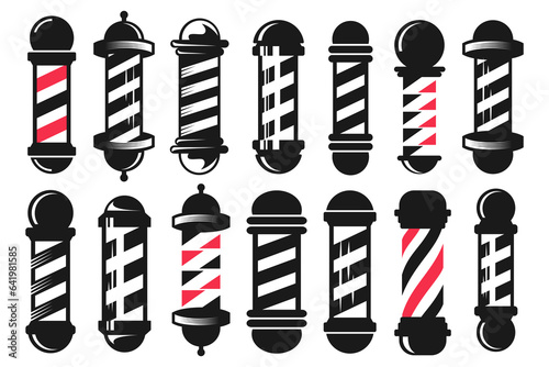 Set of old fashioned vintage glass barber shop poles with stripes. Vector illustration