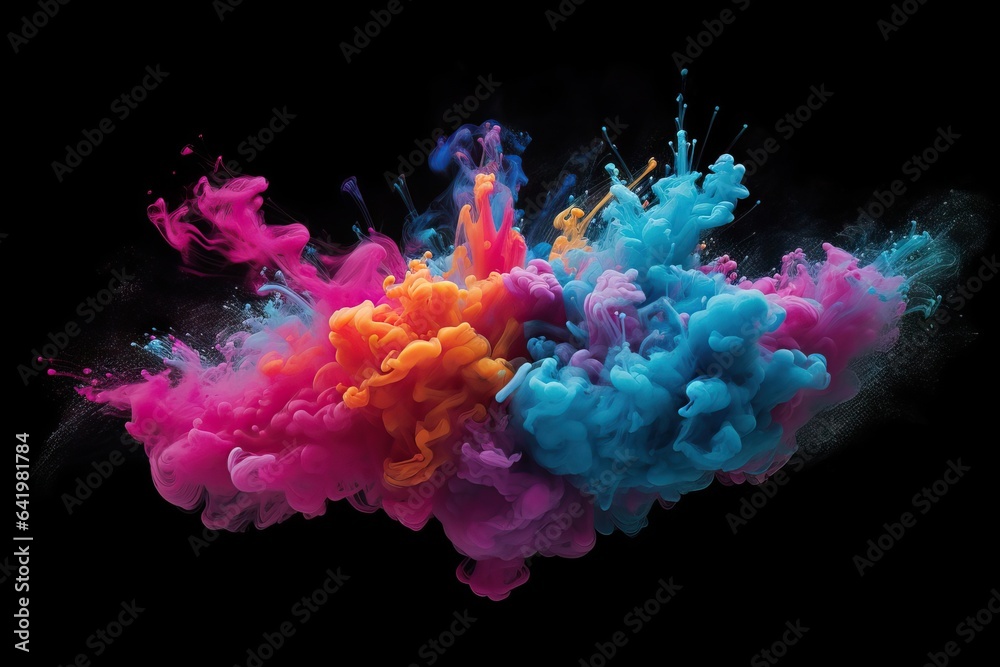 background water transition black smoke macro chemical pink chemistry mixing texture flow colours blue motion Coloured ink cream acrylic paint shape freeze style purple swirl water ink liquid black - obrazy, fototapety, plakaty 