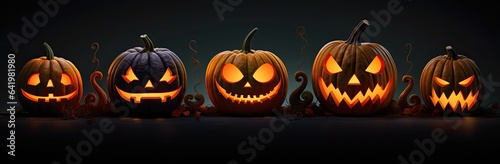 Lined pumpkins in a Halloween-style on a white background. Generative AI