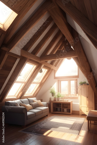 living room with wooden floor, made by AI