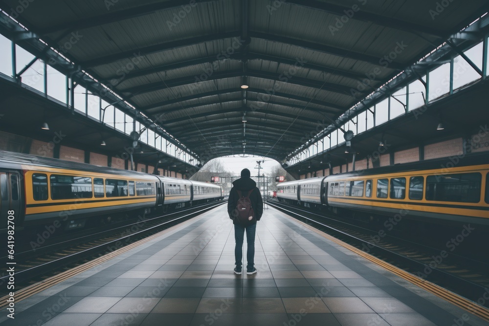 Lonely at railway station unsplash Generative AI. Lonely at railway station unsplash Generative AI.