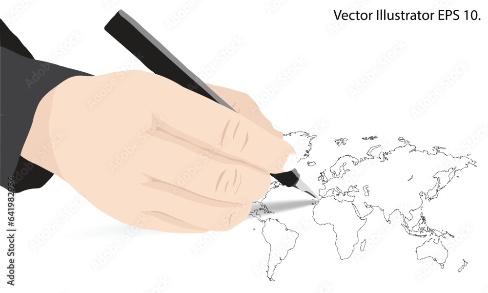 Hand writing World Map Earth Globe Vector line Sketched Up Illustrator, EPS 10.