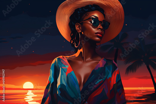  African Woman with 2d potrait posing during sunset