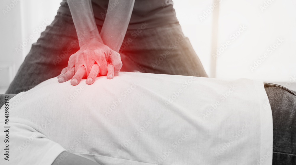 Heart attack, First aid Emergency CPR of Asian male people, CPR keeps ...