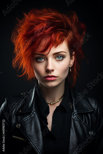 Punk look Caucasian woman in closeup shot with messy hair 
