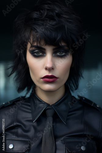 Punk look Caucasian woman in closeup shot with messy hair 