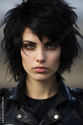 Punk look Caucasian woman in closeup shot with messy hair 