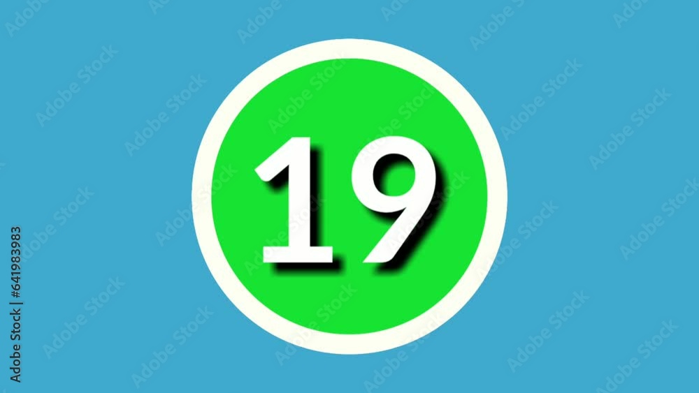 Number 19 nineteen sign symbol animation motion graphics on green circle blue background,4k cartoon video number for video elements Number 19 nineteen sign symbol animation motion graphics on green circle blue background,4k cartoon video number for video elements