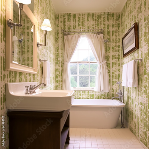 Classic bathroom decor  interior design and home improvement  bathtub and bathroom furniture  English country house and cottage style  generative ai