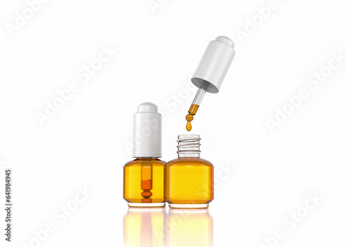 3D render of Two Bottles of Vitamin C Serum on White Background.