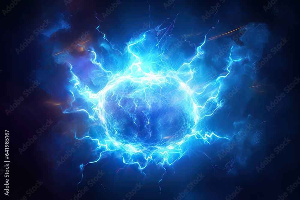 time space lightning explosion plasma travel power ring lightning f glow magic ball background Blue blast abstract glowing field fractal electric illustration blue nuclear energy plasma light white - obrazy, fototapety, plakaty 
