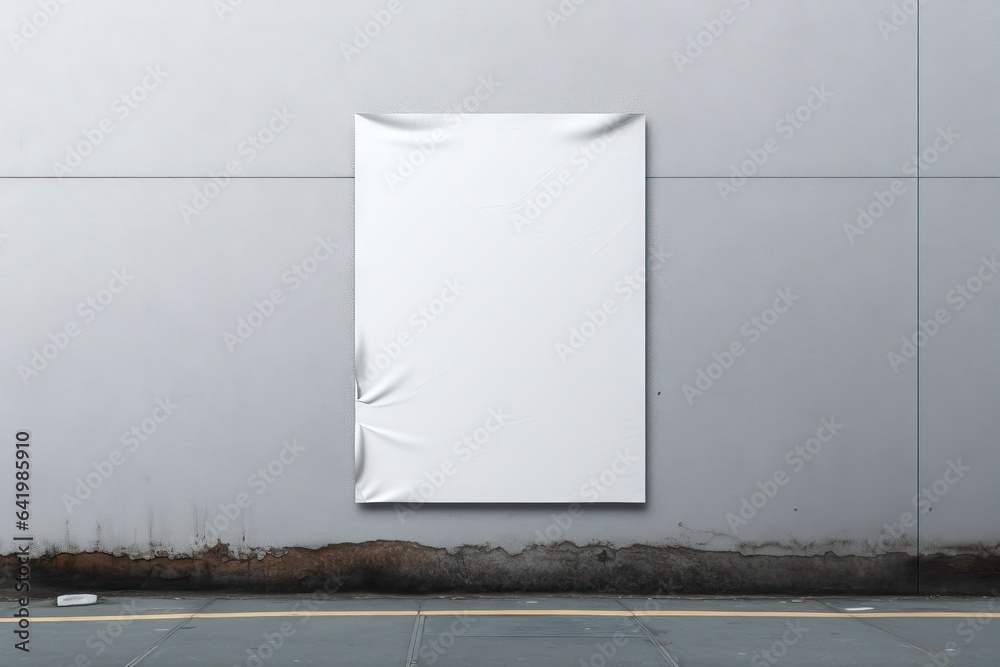 Creased Clear mockup glued sticker advertising 3d propaganda adhesive textured affiche wall art Blank mock Empty white canvas street rendering poster wheatpaste urban po - obrazy, fototapety, plakaty 