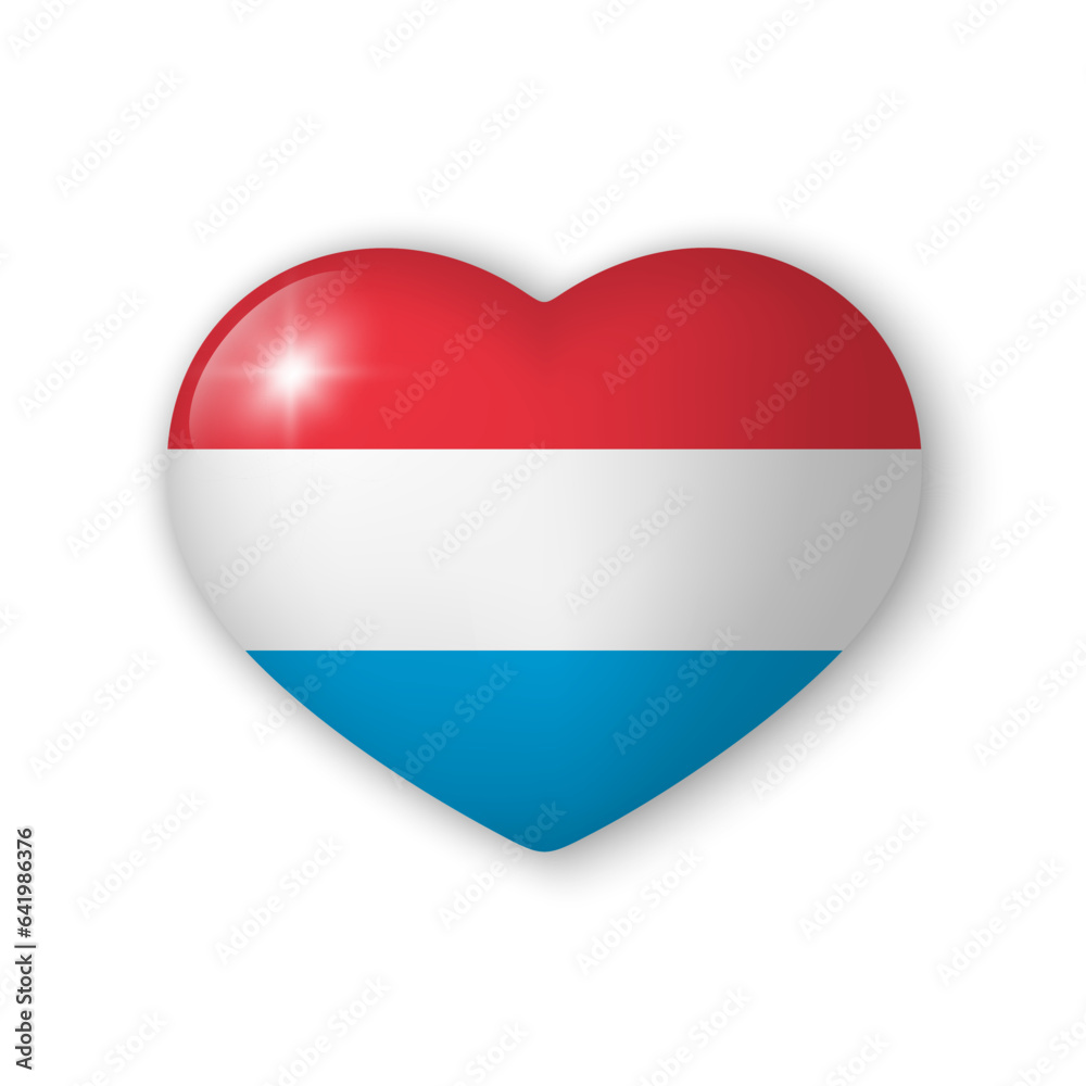 3d heart with flag of Luxembourg. Glossy realistic vector element on white background with shadow underneath. Best for mobile apps, UI and web design. 3d heart with flag of Luxembourg. Glossy realistic vector element on white background with shadow underneath. Best for mobile apps, UI and web design.