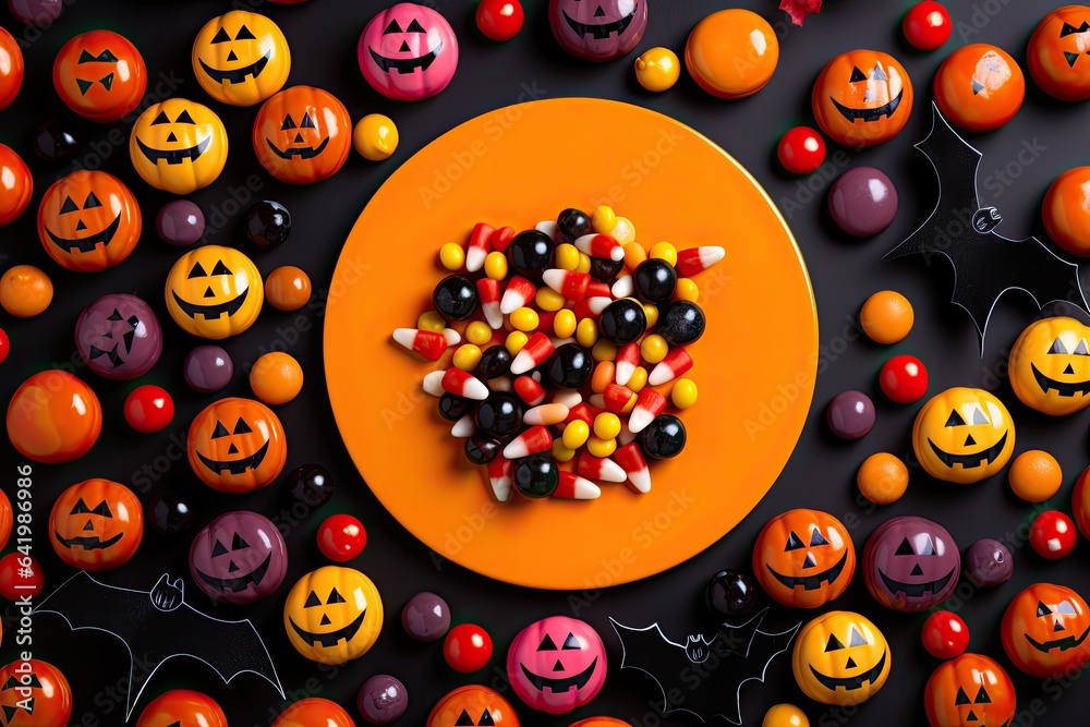 Halloween decoration on a orange background. Generative AI Halloween decoration on a orange background. Generative AI