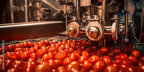 photograph of Tomato juice filling machine in industrial plants.generative ai