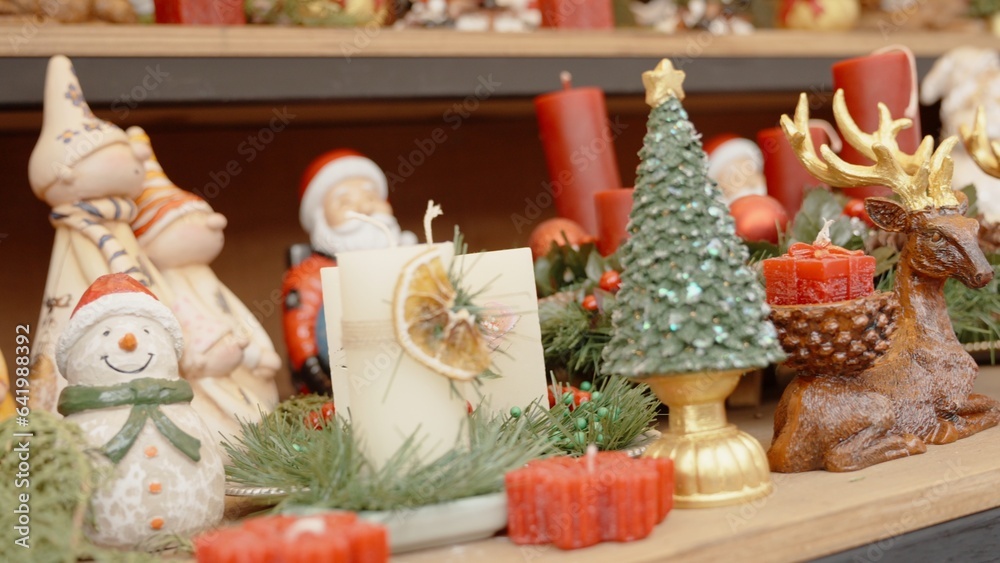 Christmas market with handmade home decorations and ornaments.