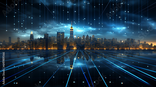 Data Technology Communication Networking Background with Data connectivity on city of skyline, newyork city concept wallpaper