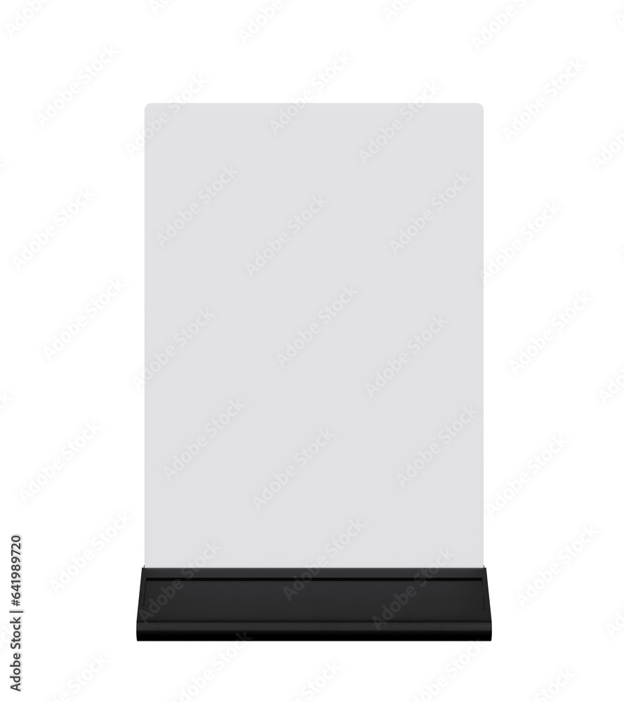 Menu stand signs isolated on white background. mockup of store template signboard , Metal cafe restaurant bar plastic badge black white, 3D illustration Menu stand signs isolated on white background. mockup of store template signboard , Metal cafe restaurant bar plastic badge black white, 3D illustration