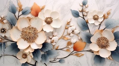 Modern floral mural wallpaper with simple yet elegant design, generative Generative AI