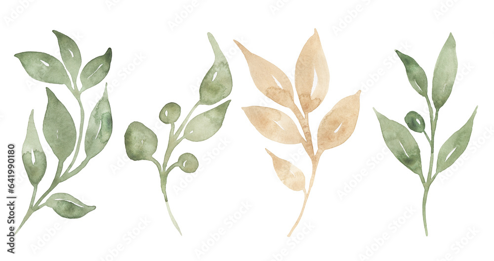 Leaves branch illustration set, delicate florals clipart collection, greenery clip art