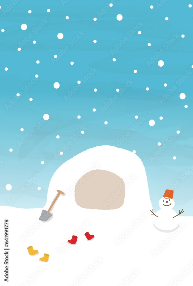 かわいい雪とかまくらの縦型の年賀状テンプレート(ベクターイラスト) Stock Vector | Adobe Stock