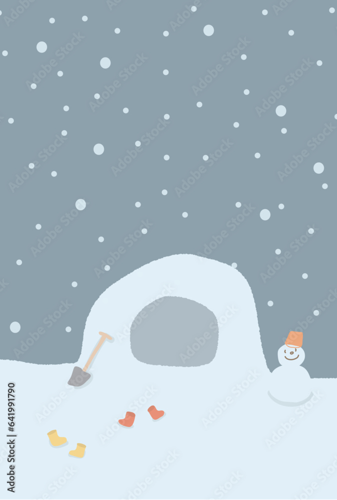 かわいい雪とかまくらの縦型の年賀状テンプレート(ベクターイラスト) Stock Vector | Adobe Stock