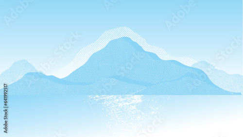 Abstract mountain background vector. Mountain landscape with fading dot effect, iceland, halftone, dot grunge texture. Blue hills art wallpaper design for print, wall art, cover and interior.