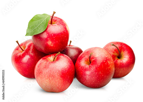 six red apples on a white isolated background