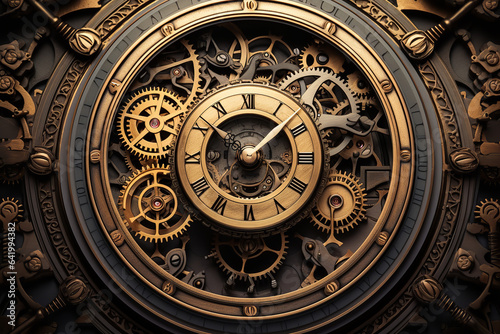 Clockwork gears meticulously intertwined with floating mathematical symbols, suggesting the precision and unity between time and math