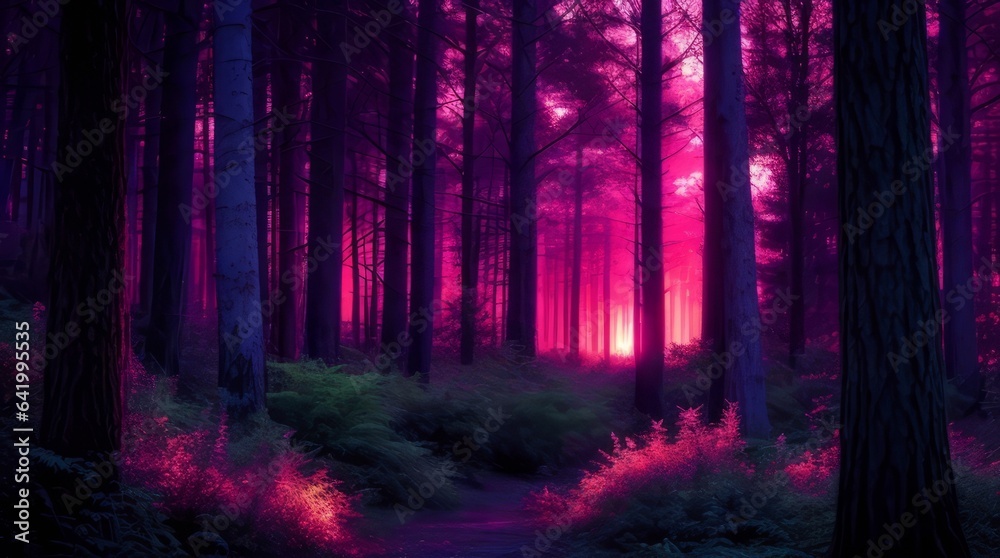 Fototapeta premium Mysterious dark forest with magic fog. Halloween concept. Generative ai