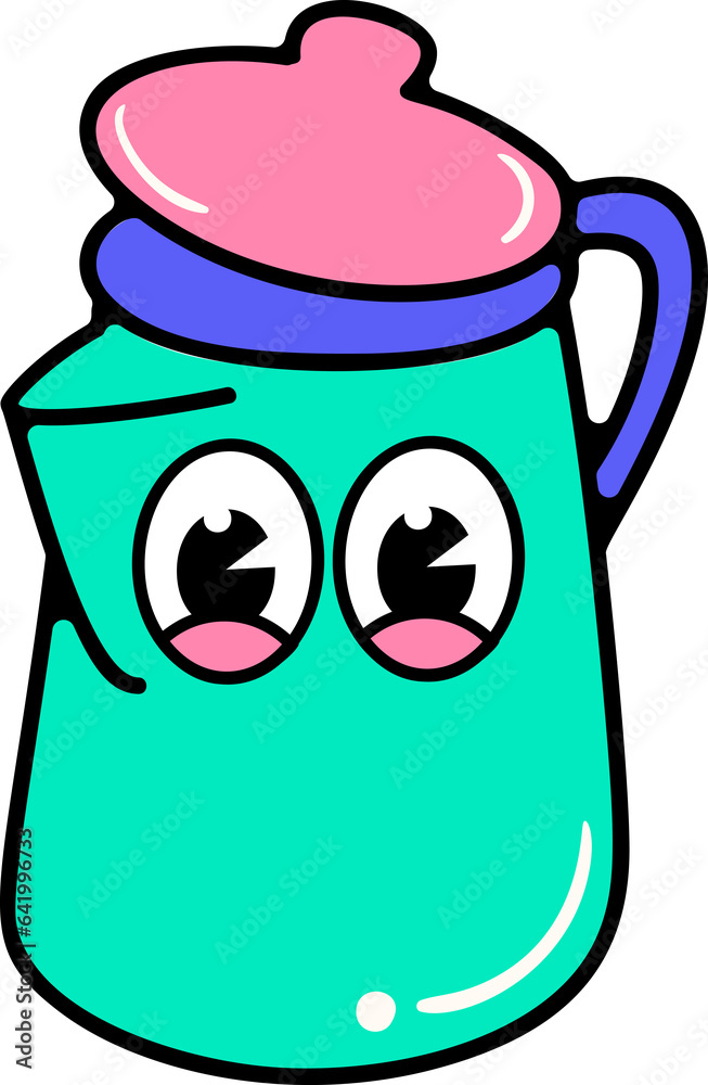 Groovy kettle character camping illustration Groovy kettle character camping illustration