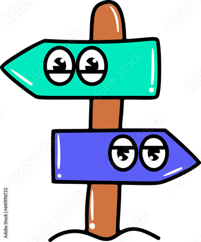 Groovy signpost character camping illustration