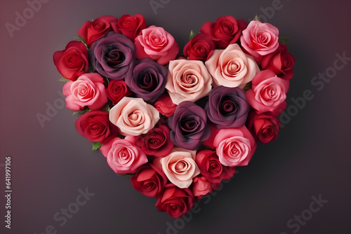 Colorful roses in the shape of heart
