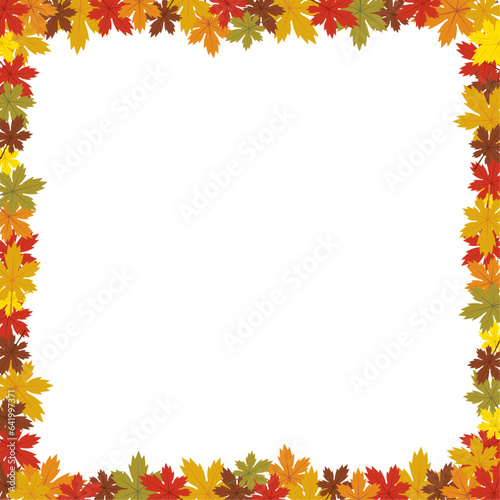 Autumn frame illustration with decorations and falling maples isolated on white background. There is a blank space to add text