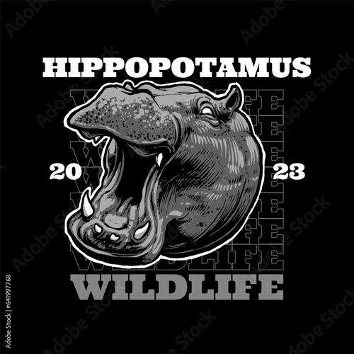 the hippopotamus head illustration with text vector