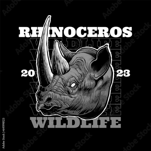 the rhinoceros head illustration with text vector