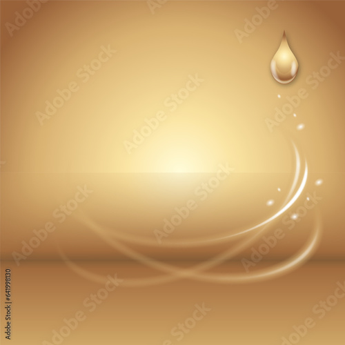 Golden Oil Drop on Gradient Background with Shining Rays