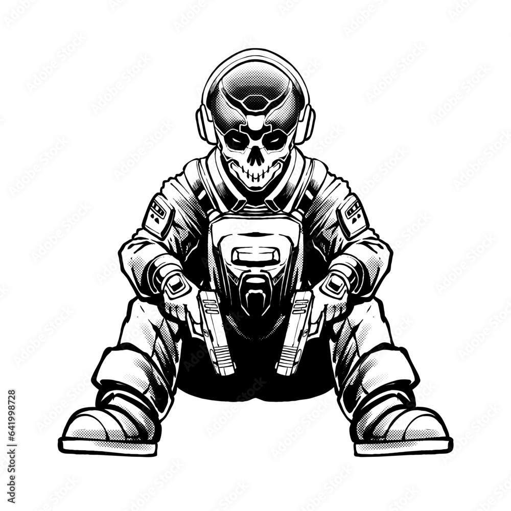 the skull soldier military line art vector the skull soldier military line art vector