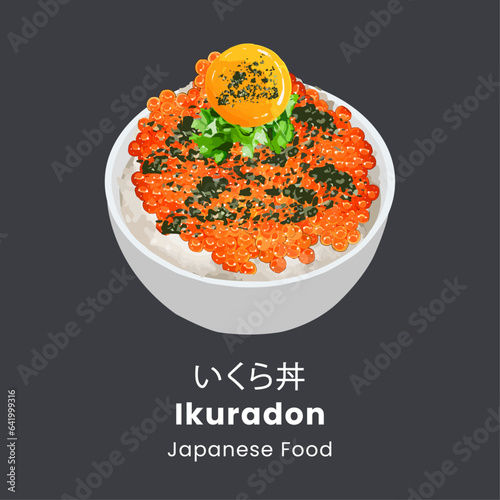 Ikura Don. Japanese Rice Bowl With Salmon Roe. Vector illustration