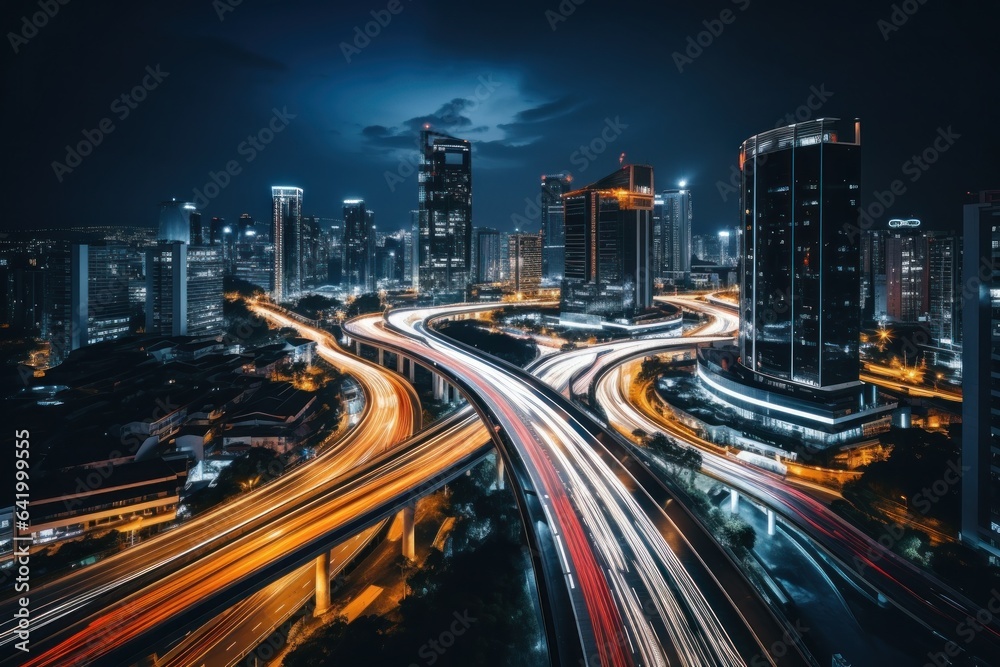 A long exposure photo of a highway at night generate with Ai. A long exposure photo of a highway at night generate with Ai.