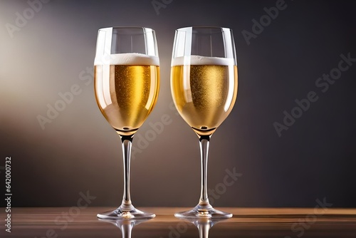 two glasses of champagne on black background