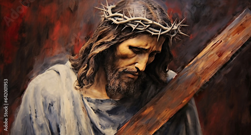Abstract Original Art Portrait of Jesus Christ Carrying Cross