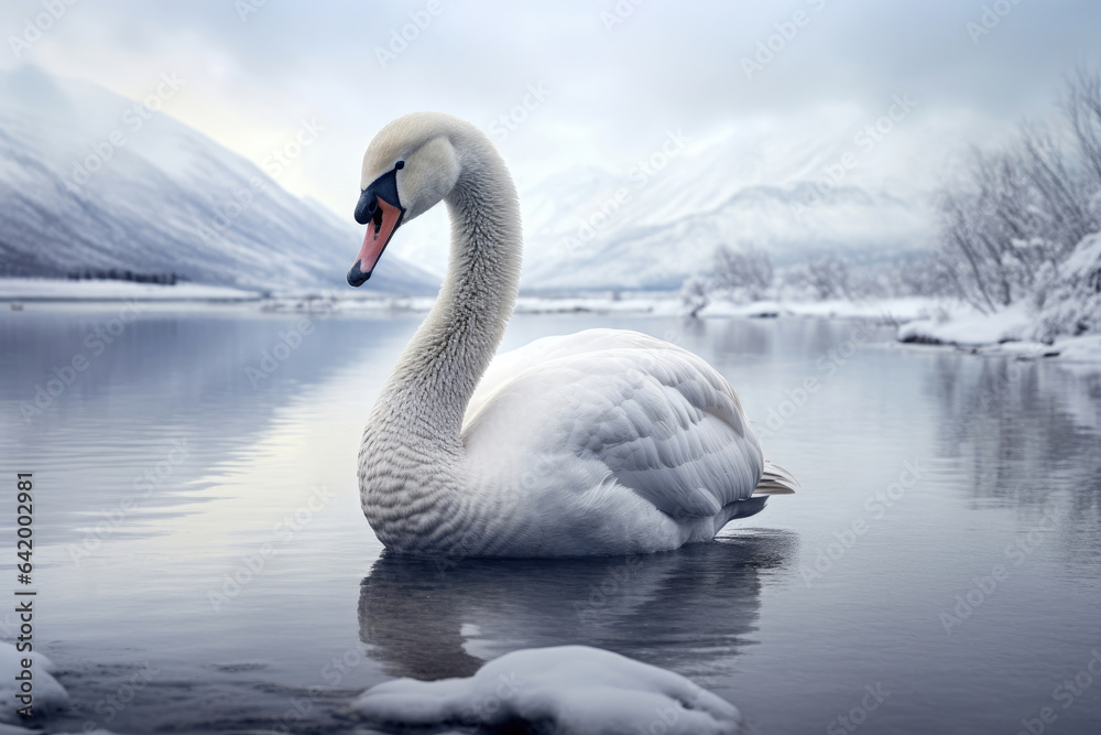 Arctic swan in the winter