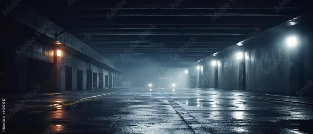 Midnight basement parking area or underpass alley