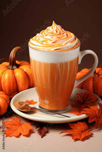 Tasty pumpkin spice latte with cream