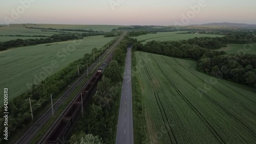 Moving train with beautiful scenery, shot with change of the angle photo